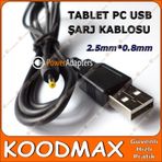 İnce Sarı Uçlu USB Tablet Şarj Kablosu - DC 2.5*0.7mm