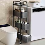 İnce Tekerlekli Saklama Arabası - 3/4/5 Katlı Dar Mutfak ve Banyo Rafları Tekerlekli Mobil Kaydırmalı Ünite Ofis Çamaşırhanesi ve Mutfak için (Siyah 89,5 cm/35,2 inç)