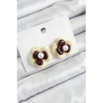 İnci Detaylı Krem Kahverengi Renk Papatya Model Kadın Küpe - Tj-Bkp10859