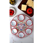 İnci Emaye 7 Parça Orta Boy Desenli Emaye Kahvaltı Seti,Sunum,Kahvaltı Tabağı, Reçellik,Zeytin, Peynir Tabağı