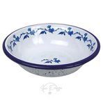 İnci emaye kase, çukur tabak, çorba kasesi, yemek tabağı 20 cm (Mavi-Gül Motifli)