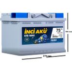 İnci Inci Efb Max Tigris 12 V 75 Ah Start-Stop Akü 750 CCA Yüksek Performanslı Akım