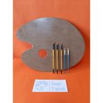 İnci Tuval Ahşap Resim Paleti Ve Fırça Seti 35x45 Cm Büyük Boy Oval Ressam 3 Kat Vernikli Akrilik Boya - MDF