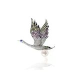 İnci Ve Taş İşlemeli Gümüş Leylek Broş 5.5X5cm [Oya-Brs-Lyl-005]