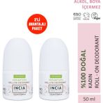 INCIA %100 Doğal Kokusuz Roll On Deodorant Kadınlar İçin 50 ml 2 Parça Avantajlı Paket
