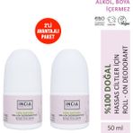 INCIA %100 Doğal Roll On Deodorant Hassas Ciltler İçin Ter Kokusu Önleyici Leke Yapmayan 50 ml X2 Adet