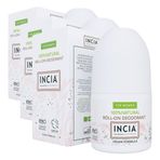 INCIA%100 Doğal Roll On Deodorant Kadınlar İçin Ter Kokusu Önleyici Lekesiz 50 ml (3 paketi)