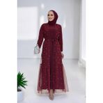 Incili Abaya ve Elbise Takım 8491 Bordo - 46