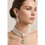 İNCİLİ TAŞLI KRİSTAL CHOKER KOLYE KÜPE SET