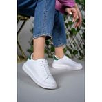 Incim ®| Medusa Kadın Beyaz-Yeşil Kalın Yüksek Taban Hafif Günlük Yürüyüş Spor Ayakkabısı ve Sneaker - 001-Beyaz