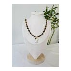 İnciora Jewelry Gerçek Barok İnci Uçlu Kaplan Gözü Hematit Taşlı Altın Kaplama Kolye