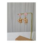 İnciora Jewelry Gerçek Doğal İnci Küpe Gül Desenli Pembe Arpa İnci Küpe