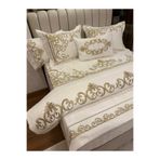 incisecrethome Yatak örtüsü seti 10 Parça Gold Nakışlı Yatak Örtüsü & Pamuk Saten Nevresim Pike Takımı (King Size)