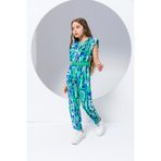 incity Kız Çocuk Saks-Yeşil Desenli Şık Tulum