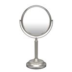 Indecor Home H Halston Paslanmaz Çelik Makyaj Makyaj Aynası 1X/3X Büyütme Yuvarlak 360 Döner Ayna, Masa, Yatak Odası, Banyo için (Fırçalanmış Nikel)