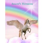 Independently published Adalyn : Personalized Notebook With A Beautiful Winged Unicorn And Rainbow. Her Name Is Also On The Spine. She Will Love This.: 120 Wide Ruled Pages ... Student Ages 6-10. Hearts In Clouds On Back