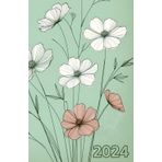 Independently published Minimalist Blossom 2024: A Fresh 5x8 Weekly Planner with White and Pink Line Art Flowers on a Mint Green Background