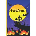 Independently published Notebook: haunted scary spooky halloween house next to a tree under the beautiful moon light within the dark, surrounded by big bats- dot line ... pages with a cool design for halloween lovers