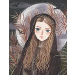Independently published Notebook: Mystical Girl With Long Curly Hair Outside Full Moon Night, Bats, Brown, Dot Grid Journal, Dotted Diary
