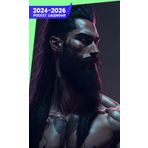 Independently published Pocket Calendar 2024-2026 With Moon Phase: Three-Year Monthly Planner for Purse, 36 Months from January 2024 to December 2026 | Jacked man | Long hair and beard | Cyberpunk aesthetic