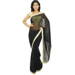 Indianbeautifulart Hint Geleneksel Parti Kıyafeti Sari Tasarımcı Georgette Düğün Saree, Siyah, Tek Beden