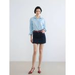 İndigo Beli Kemerli Mini Jean Etek