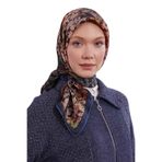 İndigo Çiçekli Soyut Desen Twill İpek Eşarp