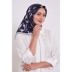 İndigo Ebruli Desen Twill İpek Eşarp