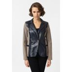 İndigo Jane Blazer Kumaş Garnili Kadın Hakiki Deri Ceket - Mavi - 40