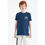 İndigo Omuz Baskı Detaylı Standart Kalıp O Yaka Erkek Çocuk T-Shirt - 11121