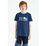 İndigo Ön Yazı Nakışlı O Yaka Standart Kalıp Erkek Çocuk T-Shirt - 11118