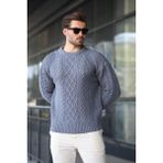 Indigo Örgü Desenli Triko Erkek Kazak E7425 - İndigo