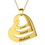 İndigo Takı Üç Isimli Kalpler Altın Kaplama Gümüş Kolye - Gold