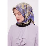 İndigo Varak Desenli Twill İpek Eşarp