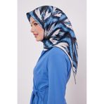 İndigo Yansıma Görünümlü Twill İpek Eşarp
