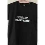 İndirim Xpress Beni Siz Delirttiniz Baskılı Pamuklu Likralı T-shirt (Beyaz Yazılı Siyah) M Beden