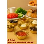 İndirimKap 2 Adet Gold Kahvaltı Sunumluk Sosluk – Metal Çift Kulplu Dekoratif Mini Tabak Kase (10cm)