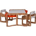 Industrial Living Montessori 2 Kişilik Masa Sandalye Takımı, 18MM Ceviz-Beyaz Mdf, Turuncu Çekmeceli, Çift Kişilik Aktivite - 88 x 63 x 43 cm - Ceviz - Turuncu
