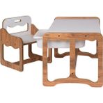 Industrial Living Montessori Tek Kişilik Masa Sandalye Takımı, 18MM Ceviz-Beyaz Mdf, Beyaz Çekmeceli, Tek Kişilik Aktivite Masası - 73 x 44 x 43 cm - Ceviz - Beyaz