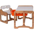 Industrial Living Montessori Tek Kişilik Masa Sandalye Takımı, 18MM Ceviz-Beyaz Mdf, Turuncu Çekmeceli, Tek Kişilik Aktivite Masası - 73 x 44 x 43 cm - Ceviz - Turuncu