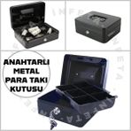İnfeta 15X12X8 cm Anahtarlı Para Değerli Eşya Saklama Kutusu Küçük Taşıma Kulplu Metal Kutu Kasa