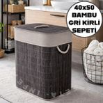 İnfeta 40X30X60 cm Antrasit Bambu Kirli Sepeti Katlanabilir Dikdörtgen Çamaşır Sepeti