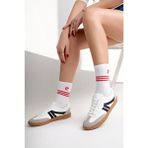 Infinite8 Çizgili Spor Ayakkabı Sneaker 5004 Kadın Unisex Suni Deri Malzeme Kaydırmaz Taban - Beyaz - Siyah