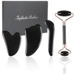 InfiniteRelax Siyah Obsidiyen Gua Sha Yüz Aletleri Seti 4- Doğal Yeşim Gua Sha Yüz Şekillendirme Araçları Yüz Rulo ve Gua Sha Aracı Yüz için, Çift Çene Jawline Fasya Selülit Sökücü ve Nokta Tedavisi Noel Hediyeleri