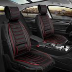 Infiniti EX30D Uyumlu Yarı Deri Oto Koltuk Kılıfı Ön-Arka Set (Eyfel Seri) Siyah-Kırmızı Renk - Siyah - Kırmızı
