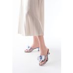 infon shoes creation S-622 Bebe Mavi Orkide Detaylı İnce Topuklu Kadın Terlik