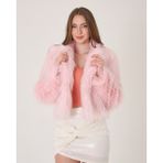 Ingiliz Yaka Crop Kürk Ceket - Pembe - 36