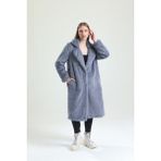 Ingiliz Yaka Peluş Kürk Manto - Gri - 38