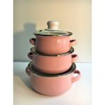 İnhouse Emaye 3'lü Mini Tencere Seti Pembe - 16 cm