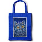 Inkd Sanatsal Bez Çanta – Louis Wain "gotik Stilde Bir Kedi" Tasarım - 35X40 - Mavi